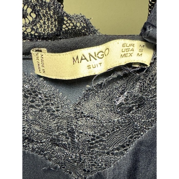 Women's Mango Lace Strappy Navy Cami/Tank Button Detail On Back Medium - Picture 2 of 6